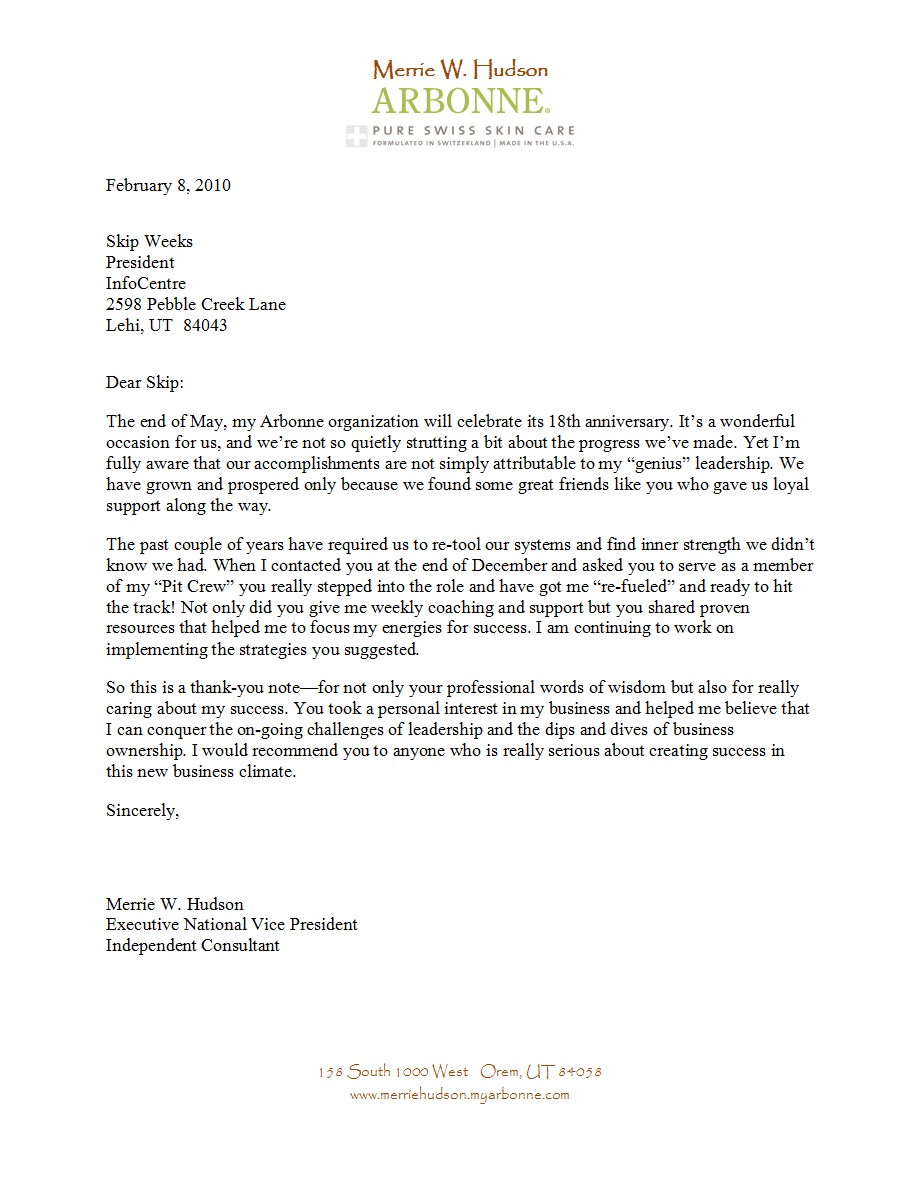 Letter of recommendation from Merrie W. Hudson