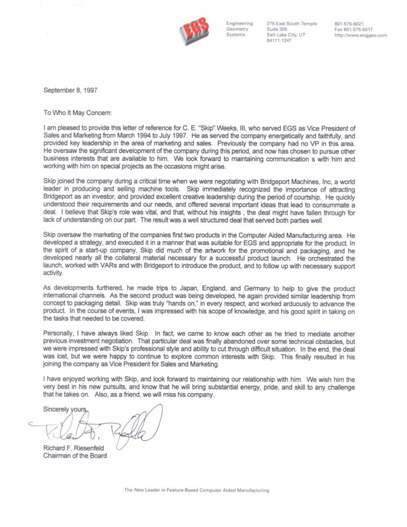 Letter of recommendation from Richard F. Riesenfeld