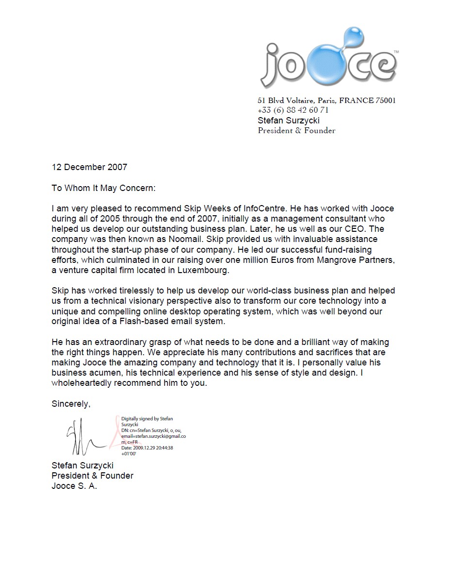 Letter of recommendation from Stefan Surzycki