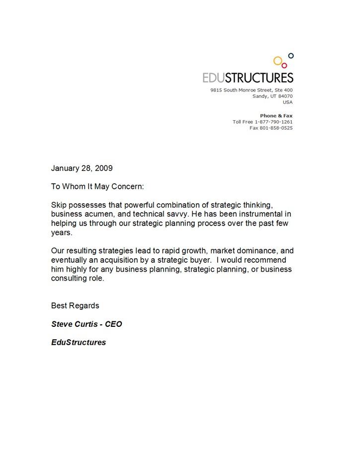 Letter of recommendation from Steve Curtis