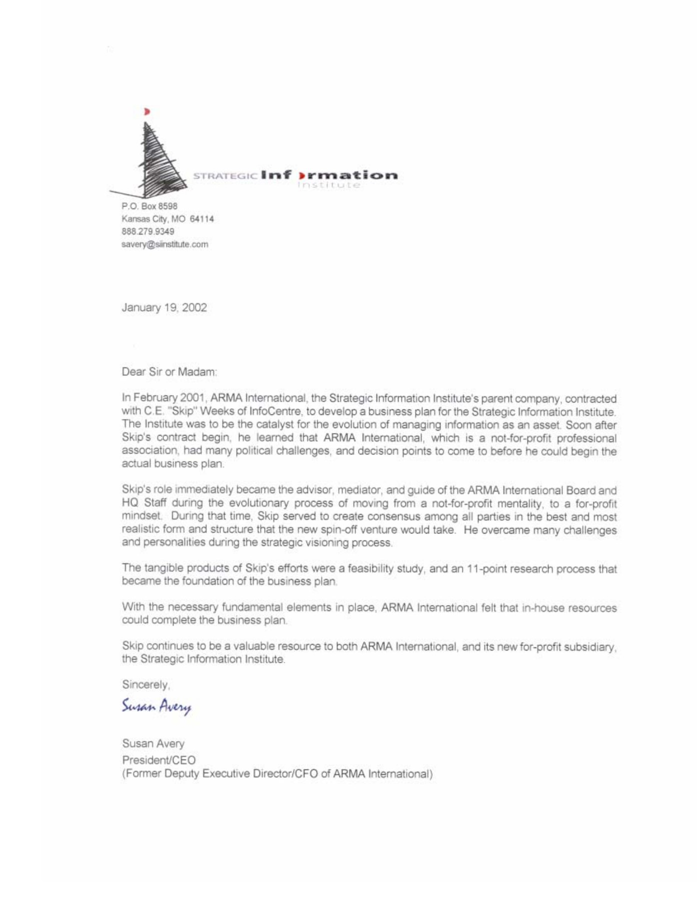 Letter of recommendation from Susan Avery